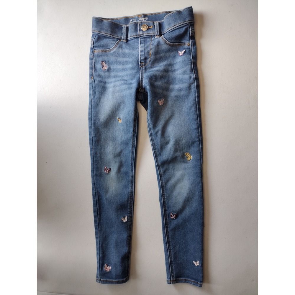 Wonder Nation Girls Butterfly Embroidered Jeggings Medium Wash Blue Size M 7-8
